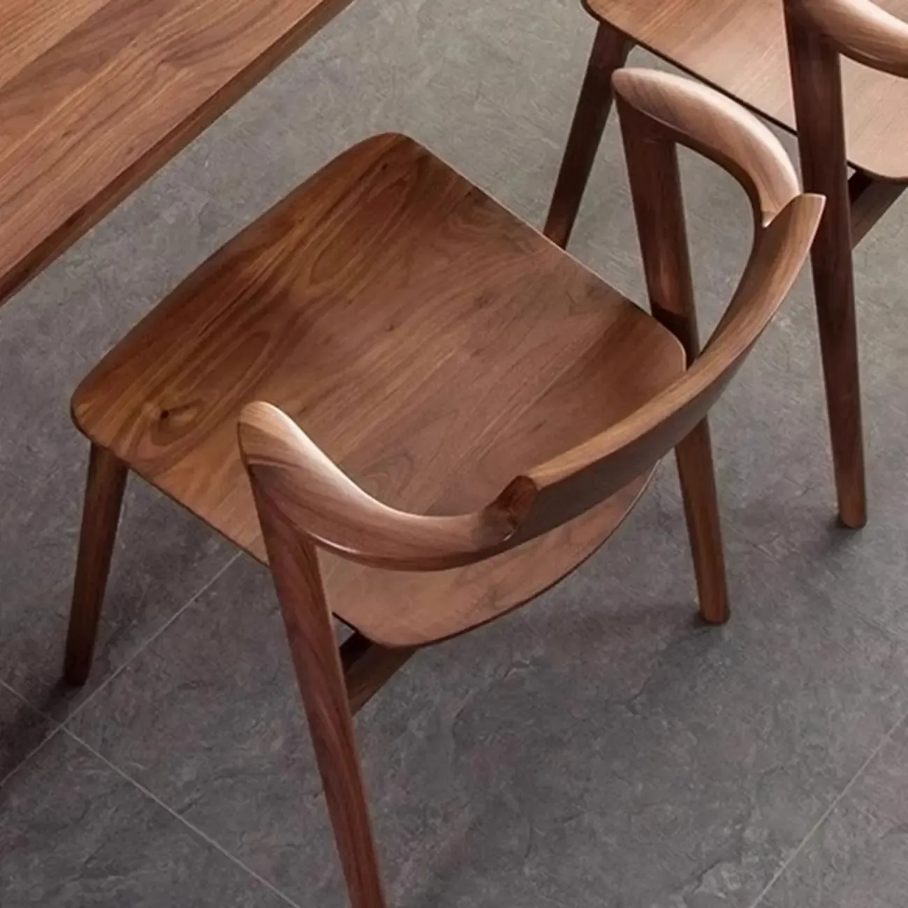Scandinavian Open Back Armless Walnut Wood Dining Chairs