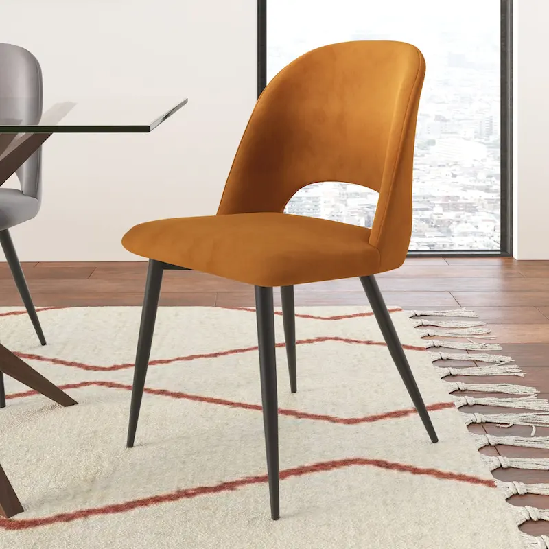 Velvet Side Dining Chair with Black Legs Set of 2