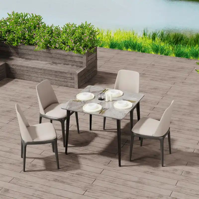 Modern Sintered Stone Marble Effect Table Top Kitchen Dining Table Square 4-Seat