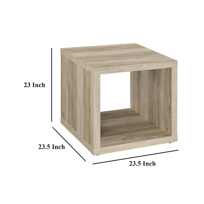 Side End Table, Square Cube Design Shelf, 23 Inch Light Brown