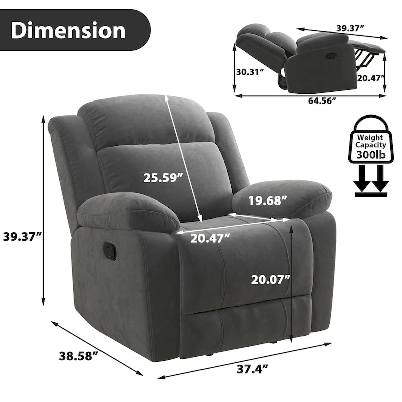 Manual Recliner Chair with Overstuffed Arm and Back