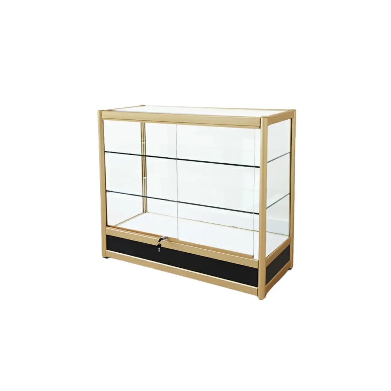 Gold Rectangular Metal Frame Glass Curio Cabinet