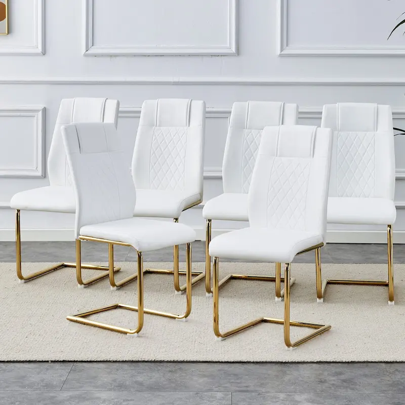 Modern Faux Leather Dining Chairs with Arched Metal Legs – Set
