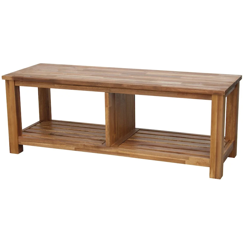 Brown / Drifted Sand / Alto Black Solid Acacia Wood TV Bench, Single