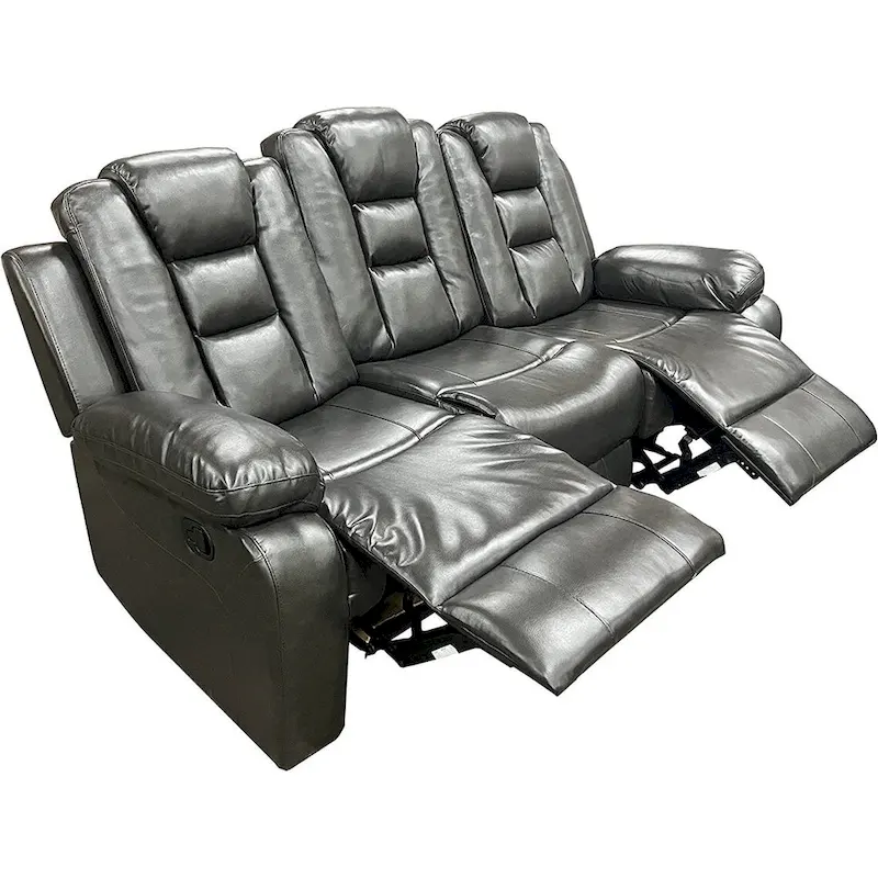 Grey PU Leather 3/2-piece Sofa, Loveseat and Recliner Living Room Set