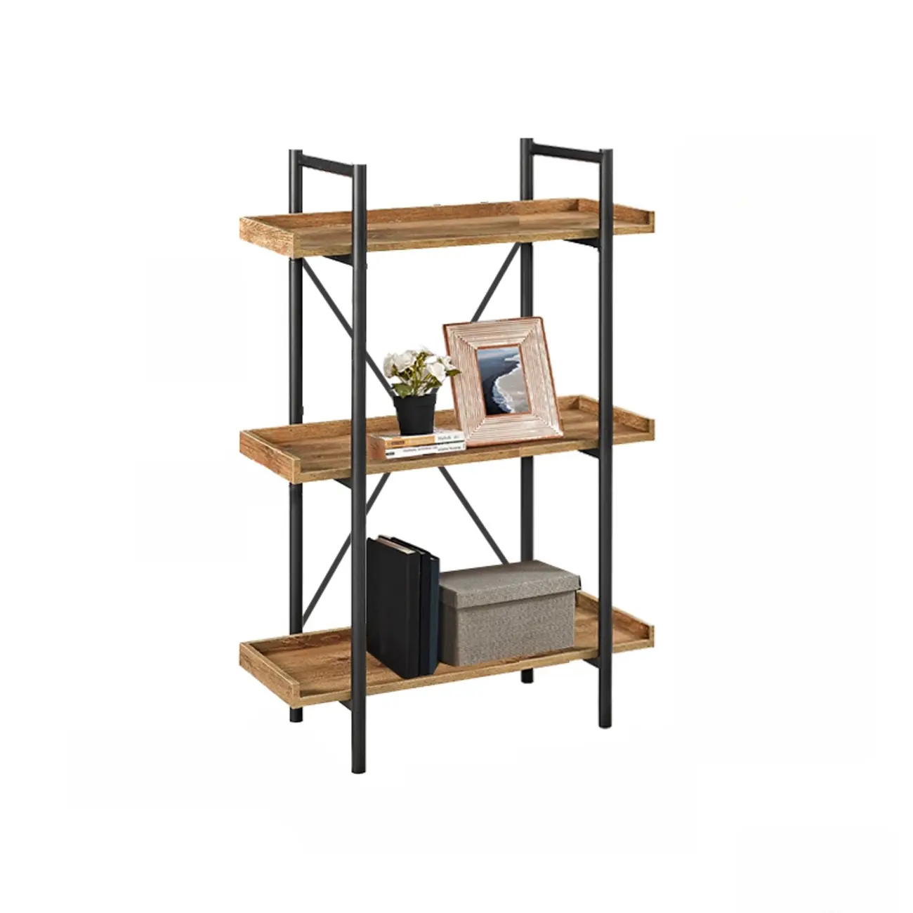 5-Tier Open Back Metal Frame Rectangular Bookcase