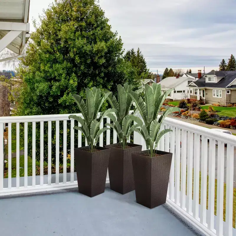 NAYSAYE 3PCS Outdoor Planter, 24 Tall Large Taper Planters with Drainage Holes and Plug, Flower Pots for Patio, Brown, 14.25*14.25*24