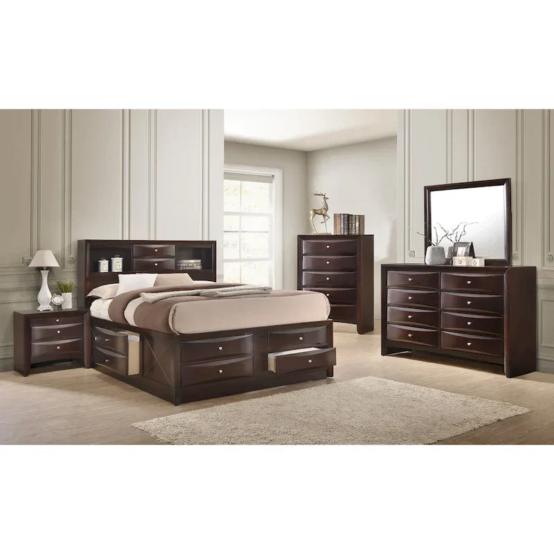Priscella 6 Piece Dark Cherry Storage Platform Bedroom Set