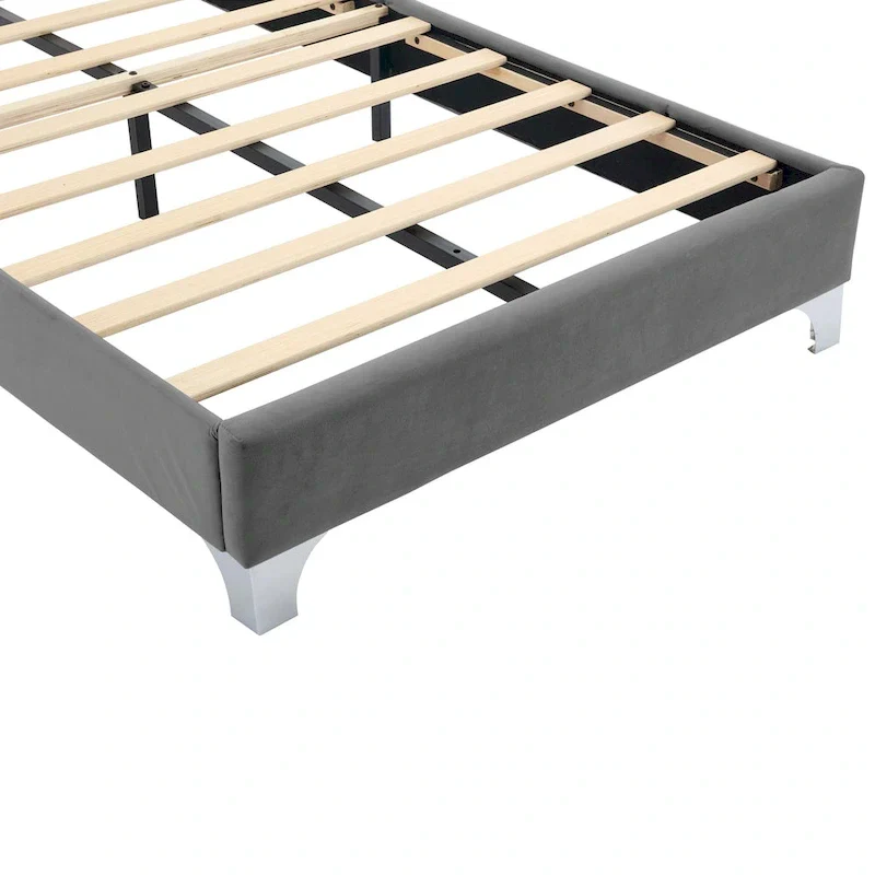 Grey Twin Velvet Bed with LED Lights & Tufted Headboard