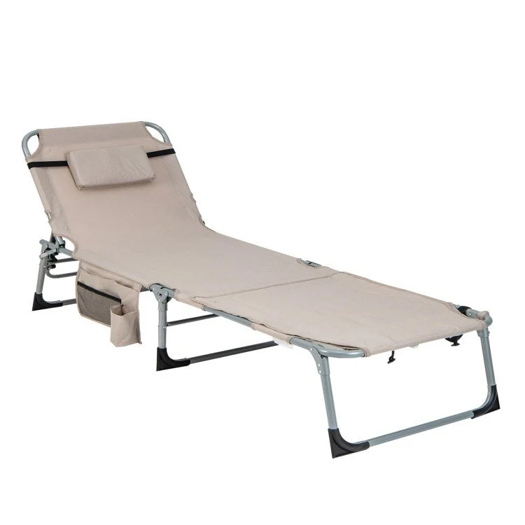 5-Position Folding Chaise Lounge Chair with Adjustable Footrest - 60 x 24 x 33