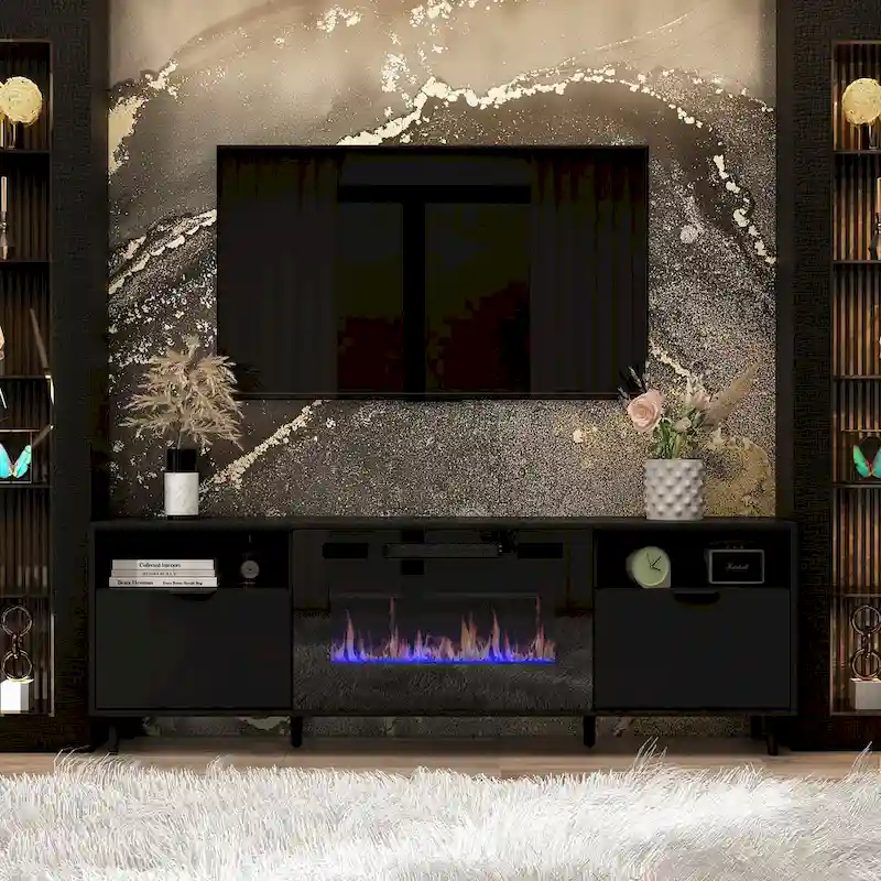 Ambient Electric Fireplace and Durable TV Stand Energy Efficient