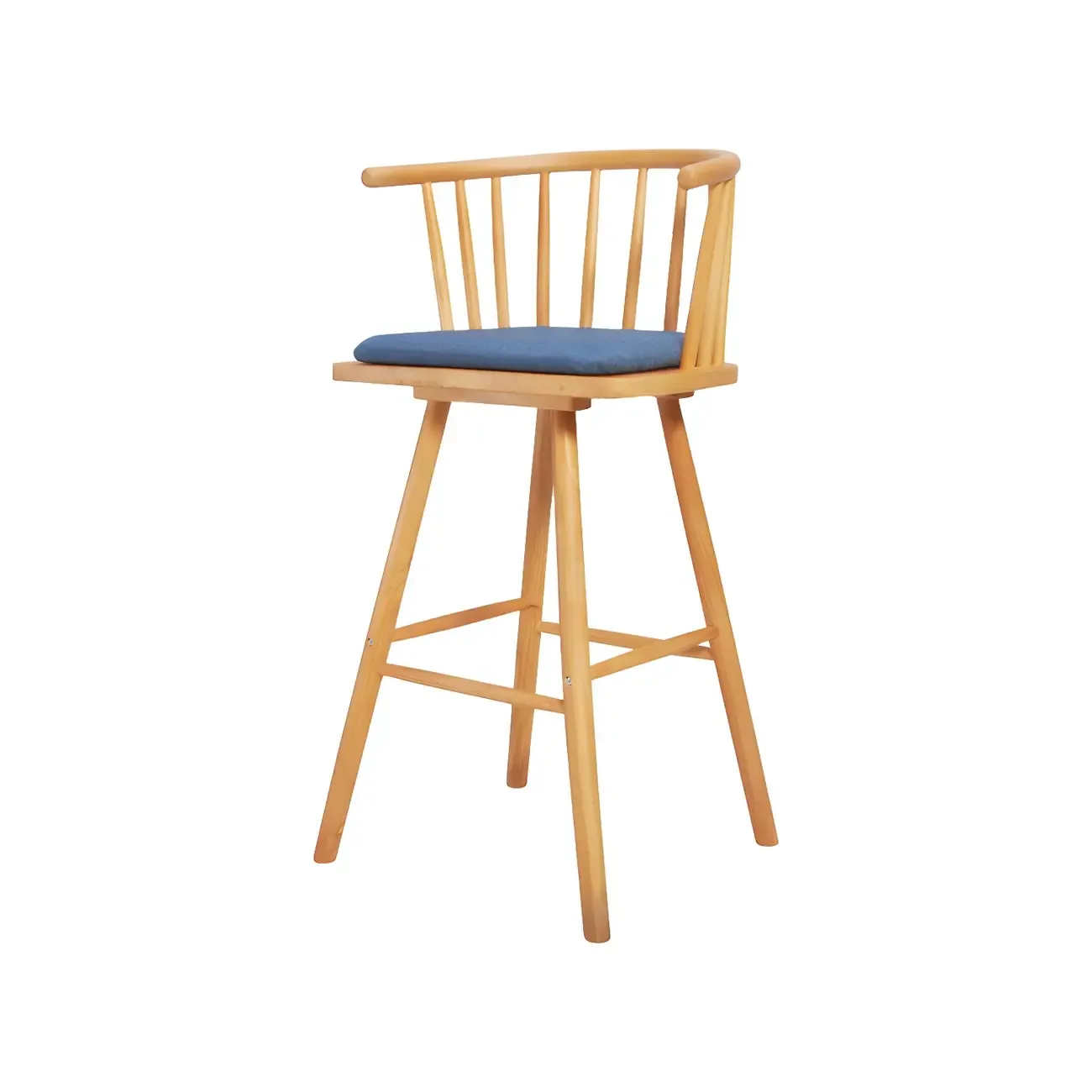 Traditional Wooden Low Back Bar Stool with Cushioned Seat