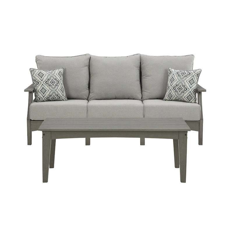 Signature Design by Ashley Visola Gray Outdoor Sofa and Coffee Table - 80