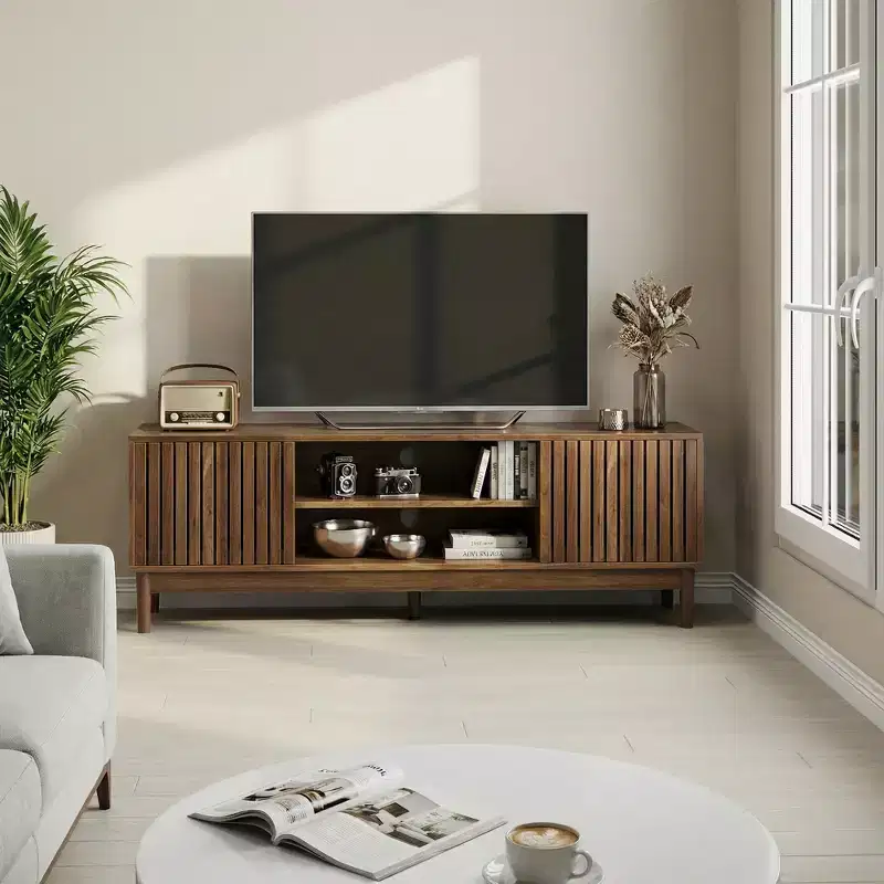 GDFStudio Rajesh Modern Wooden 55 TV Stand with Open Shelves and Cable Hole
