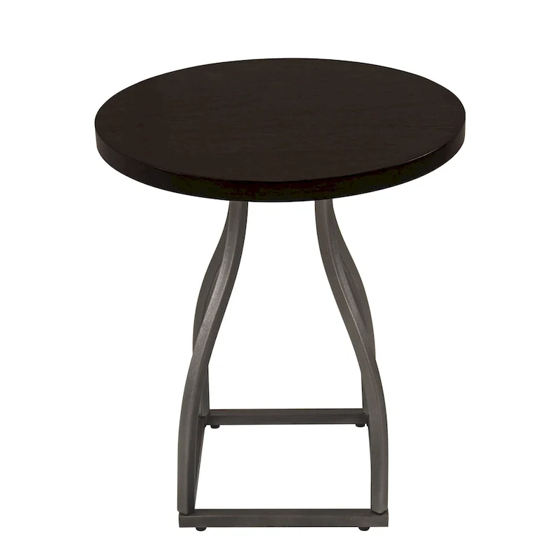 Brown / Umber / White Wash Round Wood Top Accent Table with Metal Base