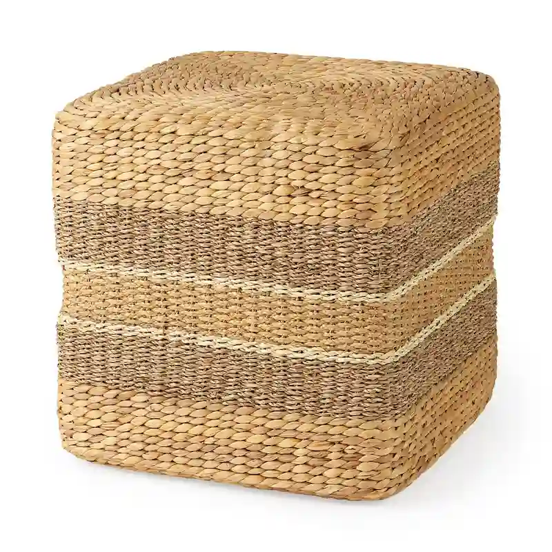 Mercana  Maya  Brown Striped Seagrass Round Coffee Table Pouf