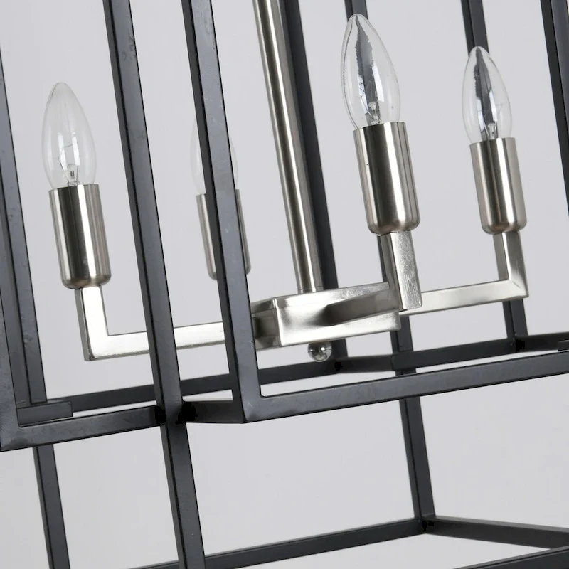 Black 8-Light Industrial Rectangle Iron Frame Pendant