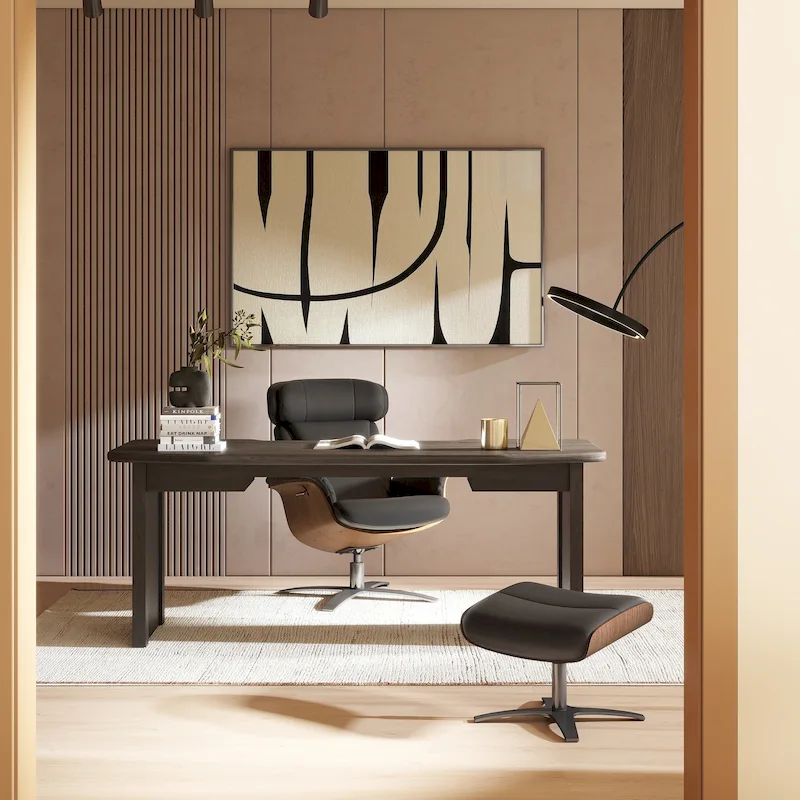 Jovan 31.5 Curved Wood Genuine Leather Recliner Lounge Chair