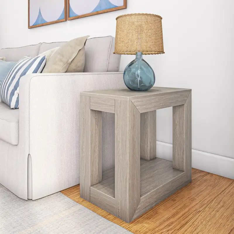 Plank and Beam Modern Rectangular Side Table with Shelf