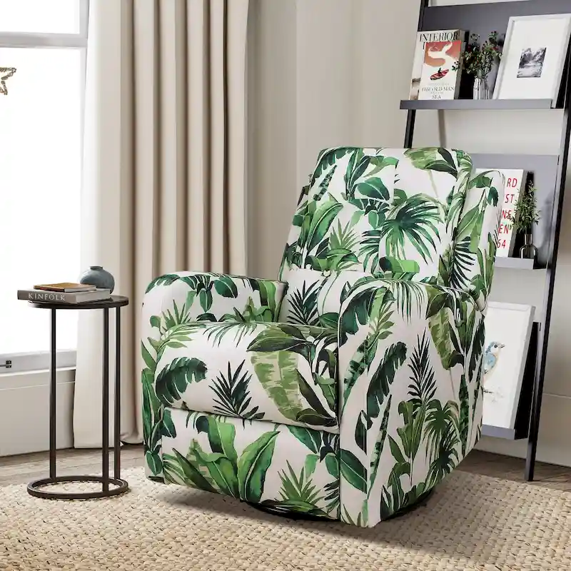 Contemporary Floral Manual Swivel Recliner with Tufted Back
