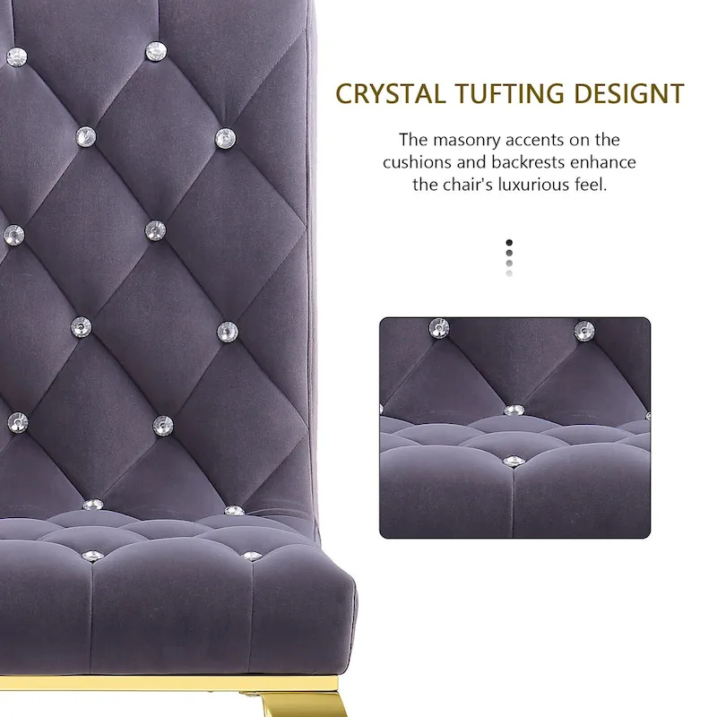 Grey Velvet Dining Chairs with Polished Gold Legs