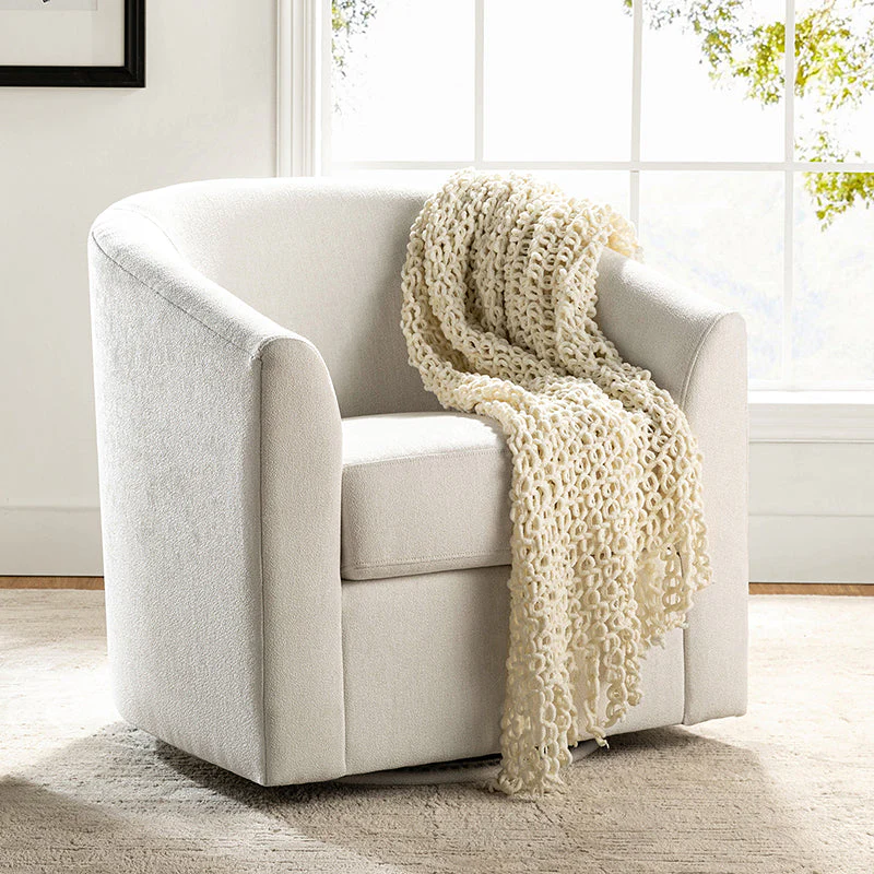 Polyester Swivel Barrel Chair with Metal Base & Armrests | White / Indigo / Teal / Navy / Taupe / Blue / Tan / Grey | Single Seat