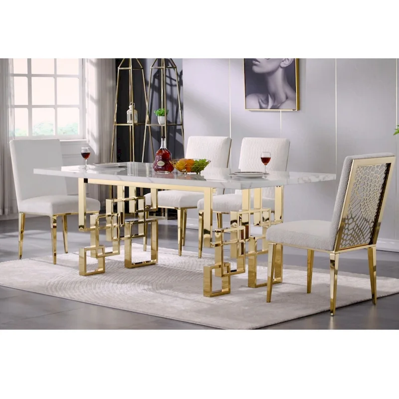 78 inch Faux Marble Dining Table with Geometric Metal Base