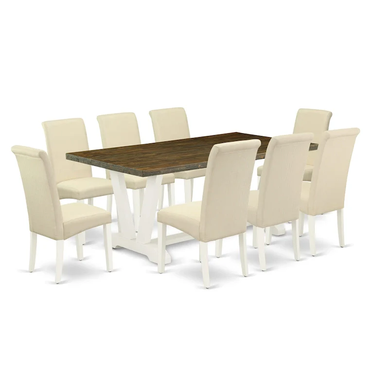 Linen White Rectangular Dining Table Set with Cream Linen Chairs – 5, 6, 7 or 9-Piece