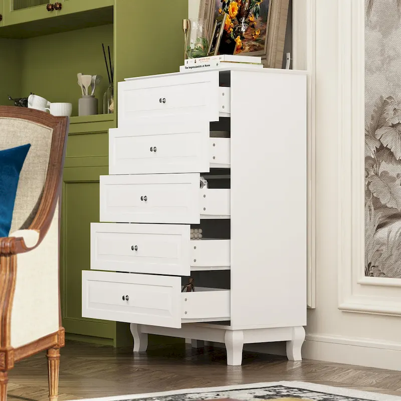 Black 5-Drawer Dresser with Wood Legs