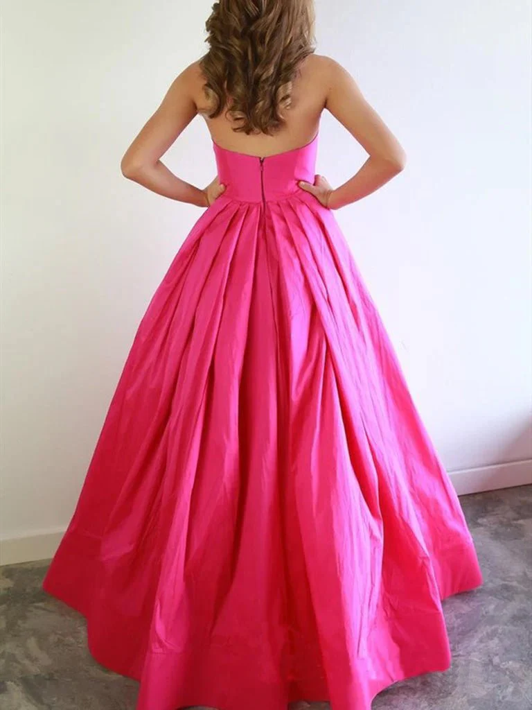 Chic A-line Sweetheart Fuchsia Prom Dresses Satin Prom Dress Evening Dress