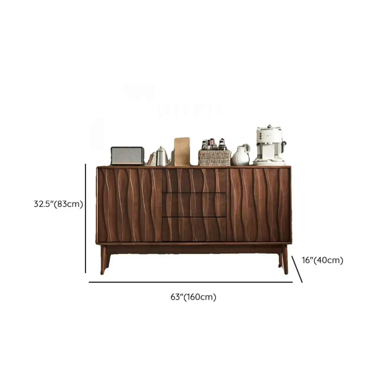 Scandinavian Brown Solid Wood Buffet Table with Drawers