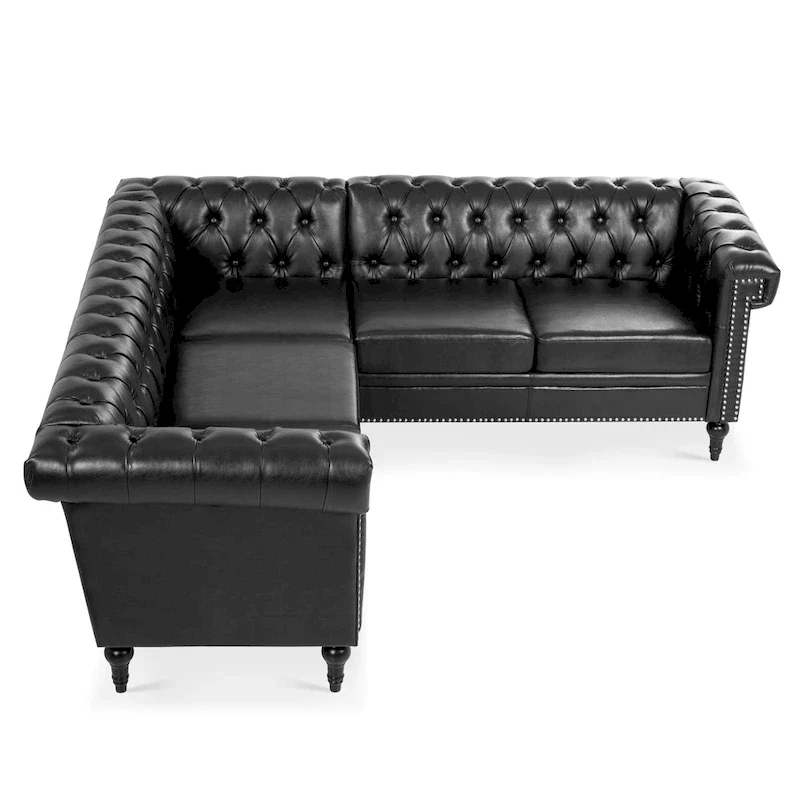 L-Shaped Sectional Sofa with PU Leather Upholstery