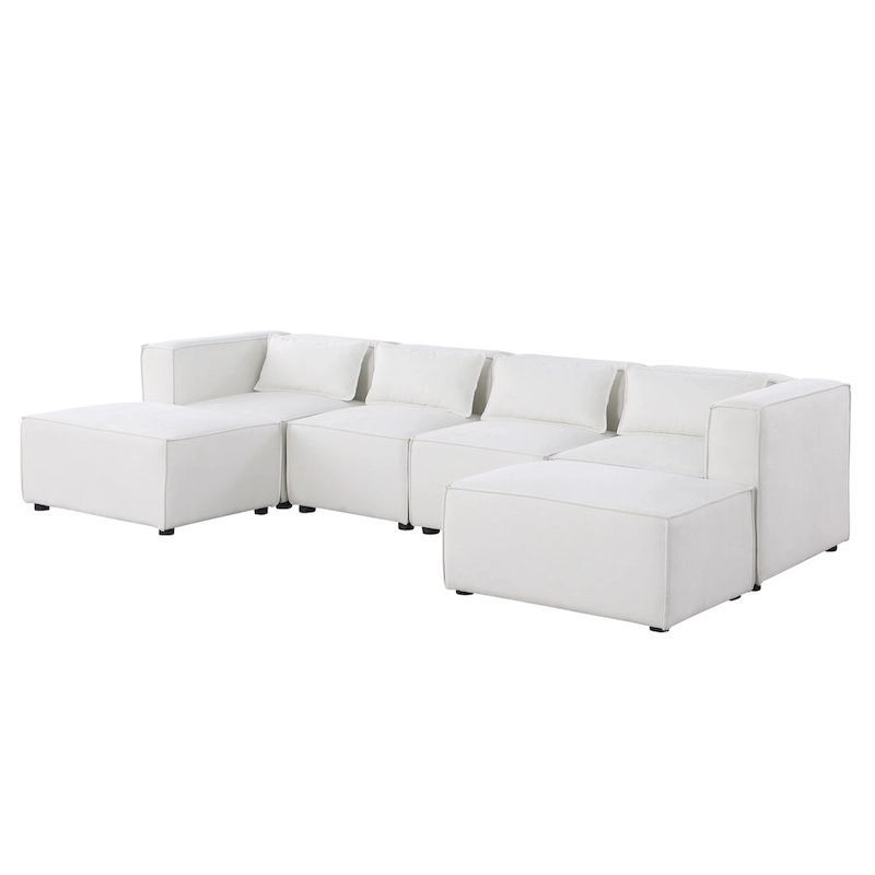 6-Piece Chenille Upholstered U-Shaped Modular Sectional Sofa with 2 Removable Ottoman and Free Combination Design
