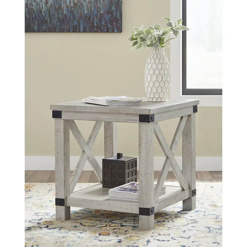 Antique White Wood Rectangular End Table, 24W x 26D x 25H
