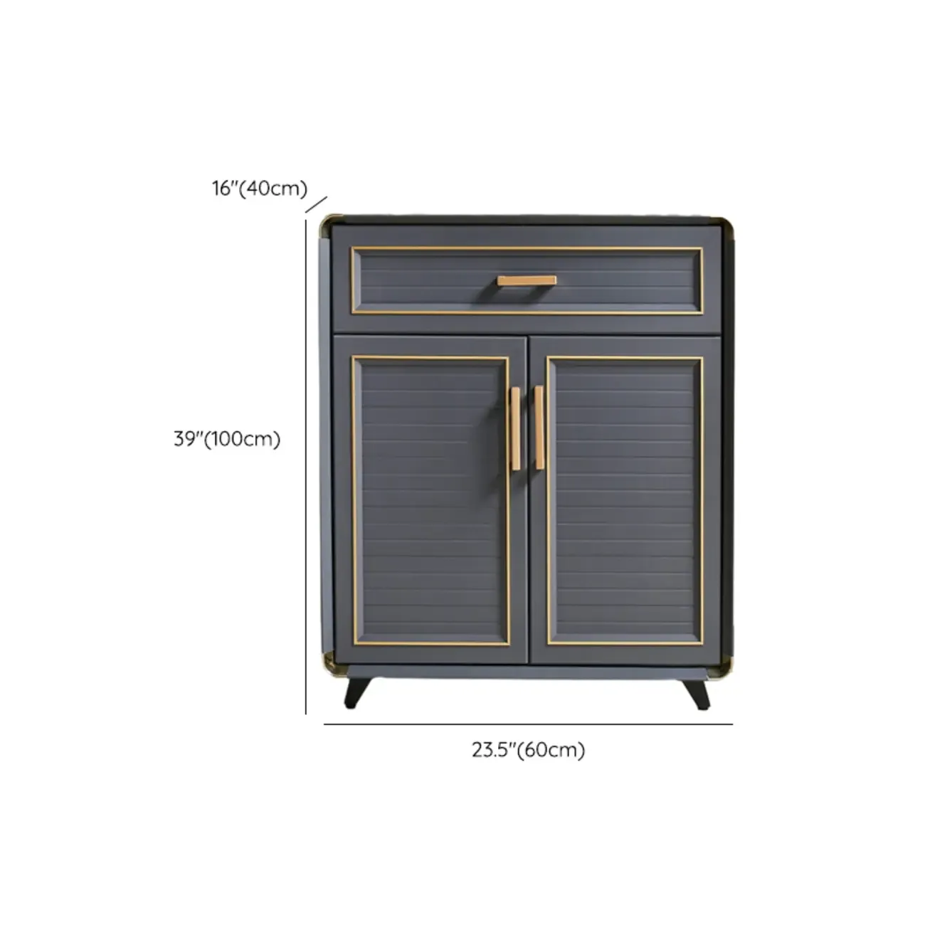 Luxury Grey Metal Entryway Shoe Cabinet with Gold Trim