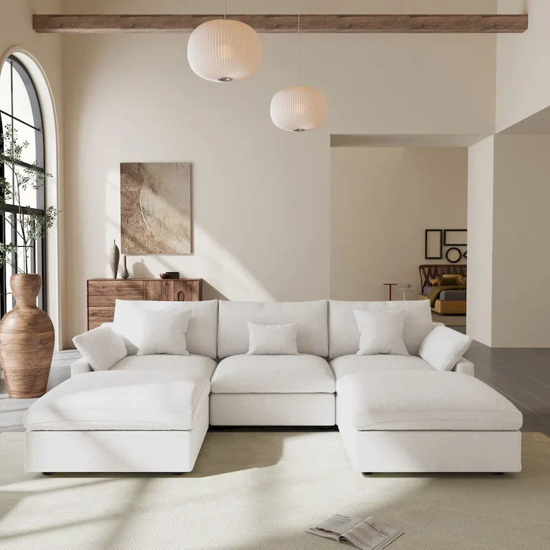Modular Sectional Sofa Cloud Couch, 119.29 Oversized U Shaped Couch with Chaise Ottomans for Living Room