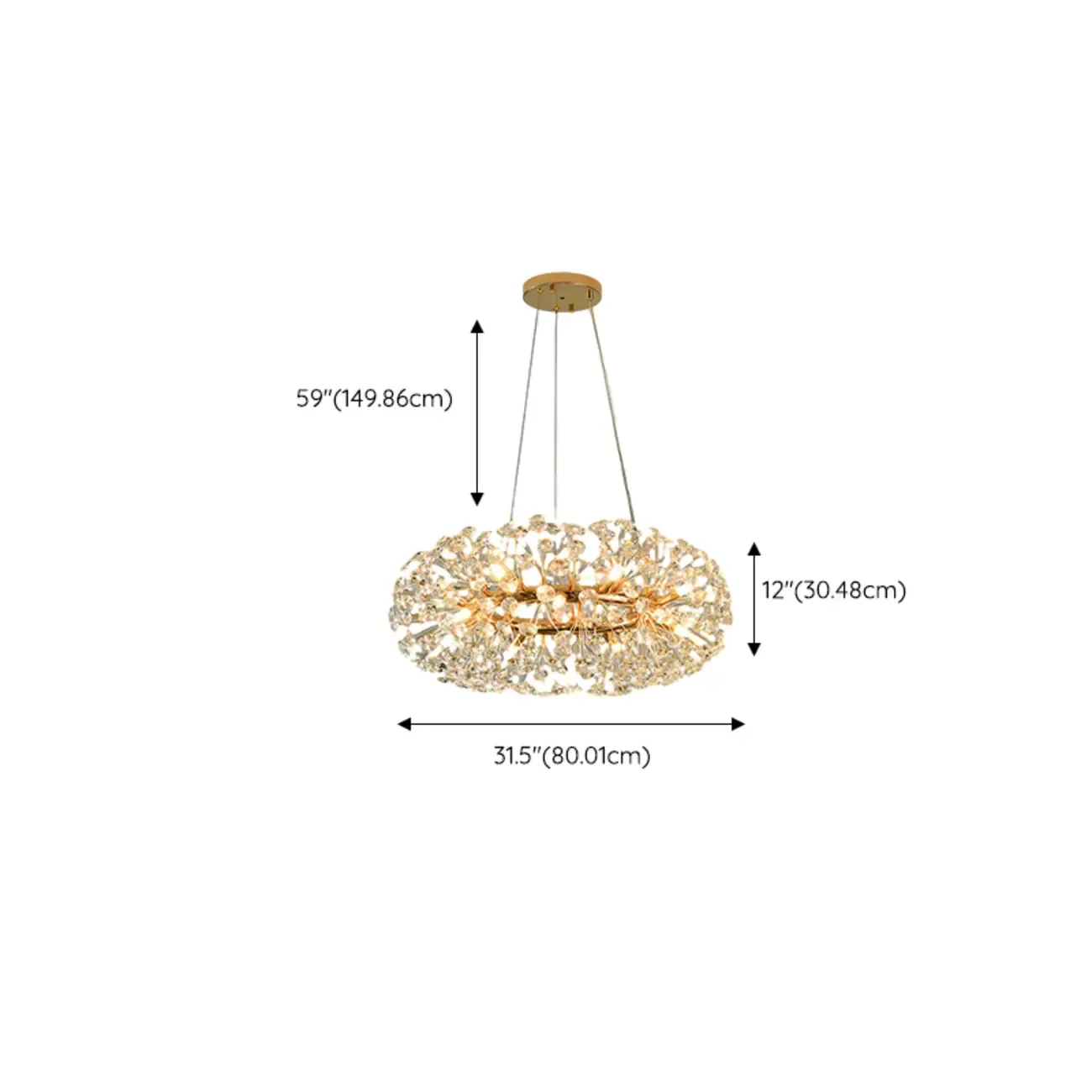 Adjustable Height Gold Crystal Globe Starburst Chandelier