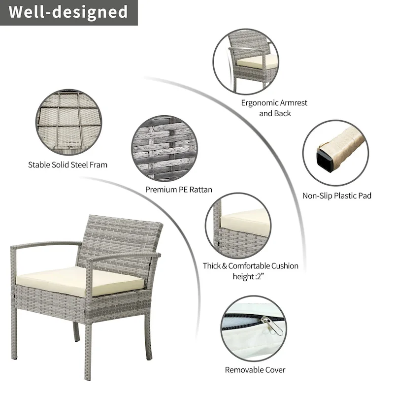 3-piece Patio Wicker ConversationSet with Coffee Table