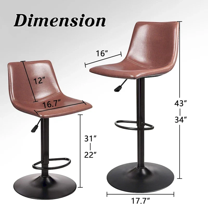 Bossin Bar Stools Set of 2 Height Adjustable,Swivel Counter Height Bar Stools with Back