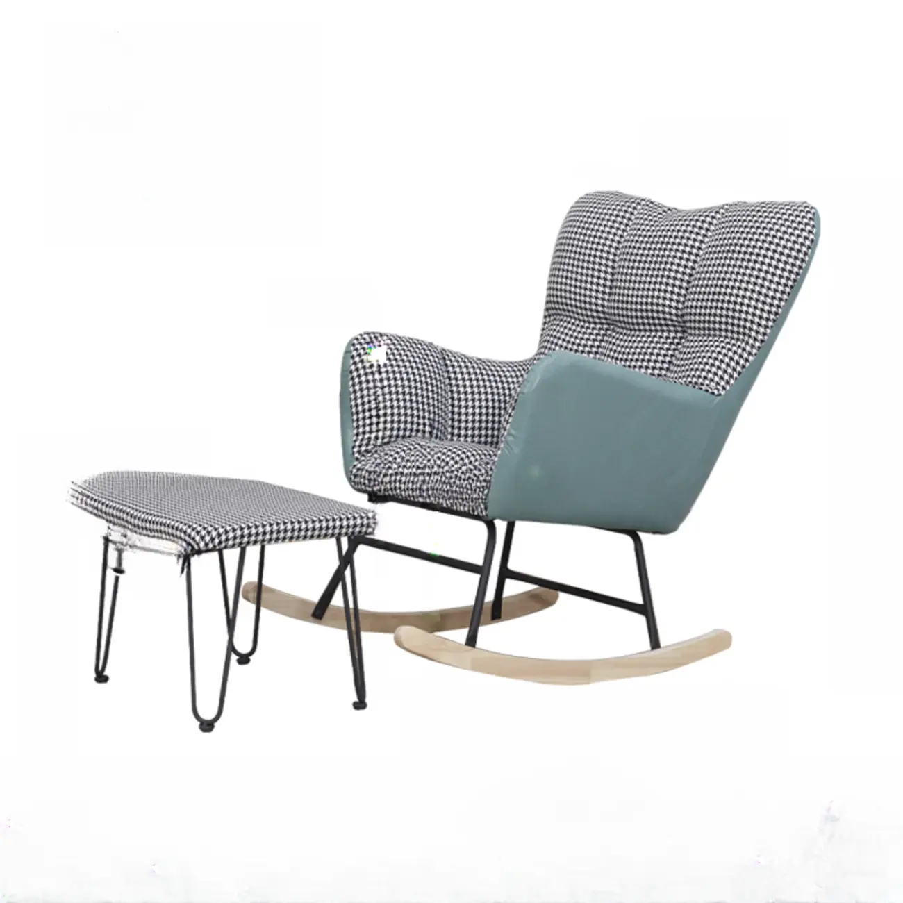Tech Cloth Upholstered Wood Rocking Chair with Recessed Arm