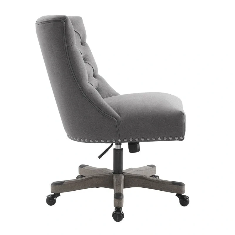 Office Chair - Gray Wood Base - Button Tufted