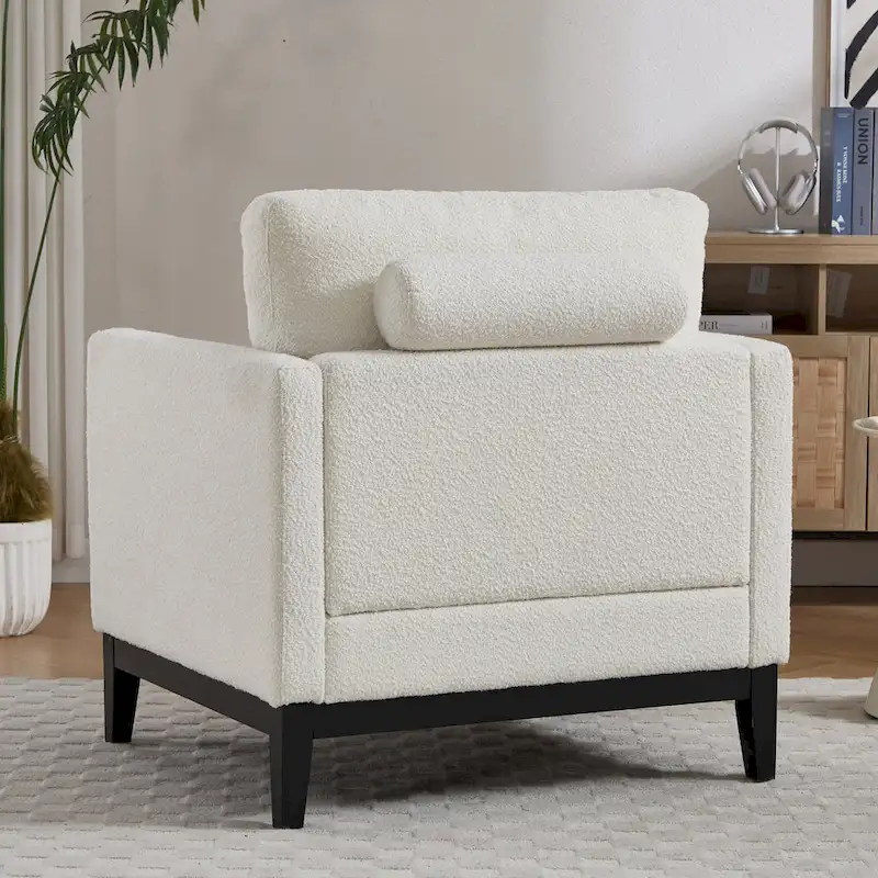 35.4 W Modern Reading Chair,Upholstered Accent Chair with Pillows and Wood Legs