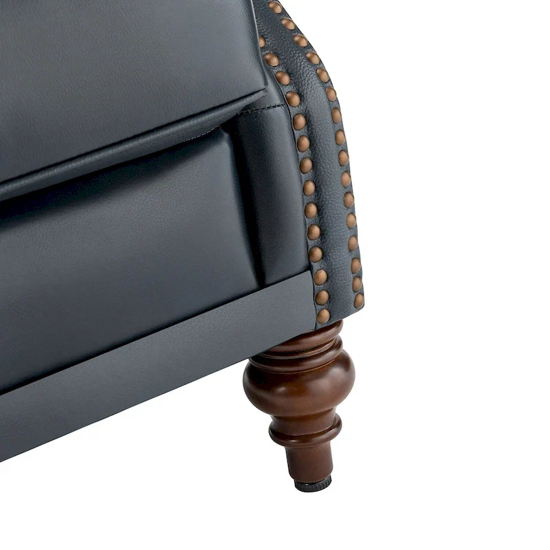 Brown Genuine Leather Wingback Armchair with Nailhead Trim, Set of 2, 1-Person