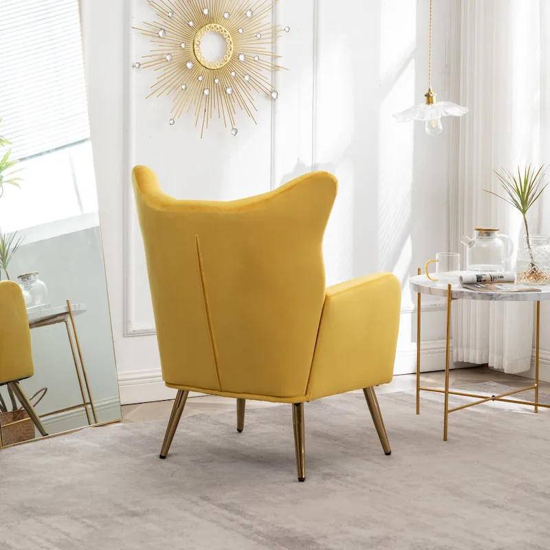 Yellow 30.25 Velvet Button Tufted Accent Chair with Gold Legs