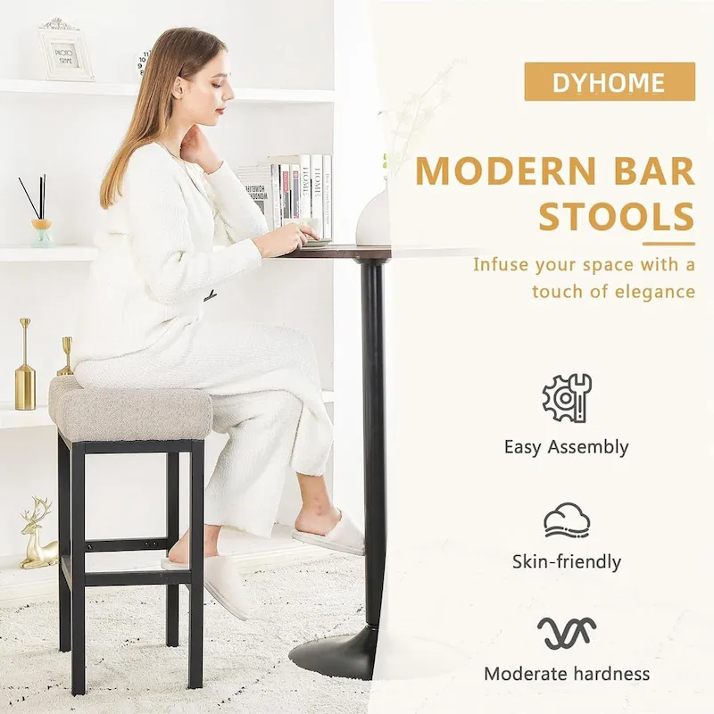 27 Inches Modern Counter Height Bar Stools, Metal Legs Backless Upholstered Saddle Stool Chair