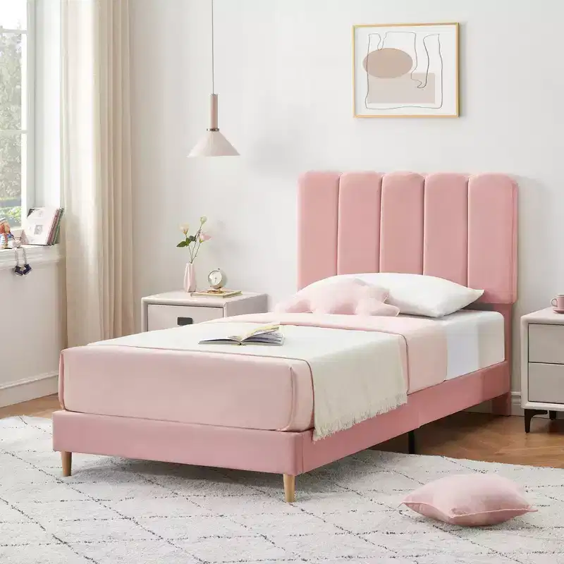SunnyFurn Upholstered Soft Headboard Platform Bed Frame  Princess Design, Sturdy Wood Slats, Noise-Free, No Box Season Needed, Easy Assembly