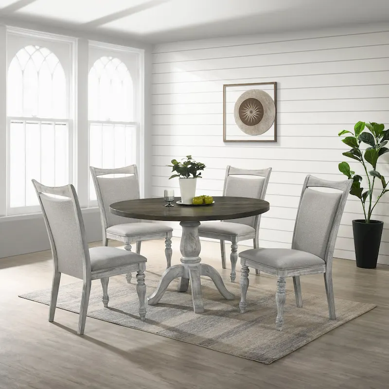 Roundhill Furniture Iris 5-Piece Dining Set, Weathered White and Gray