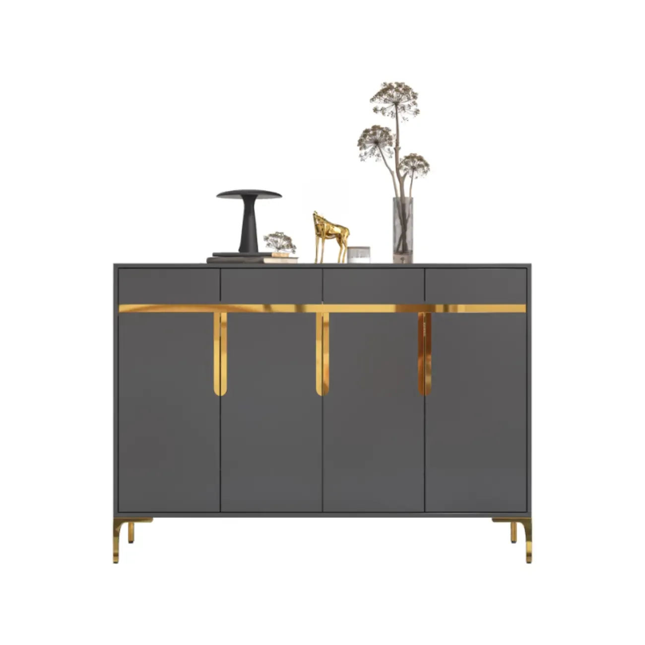 Entryway Wood Large Shoe Cabinet with Gold Accents