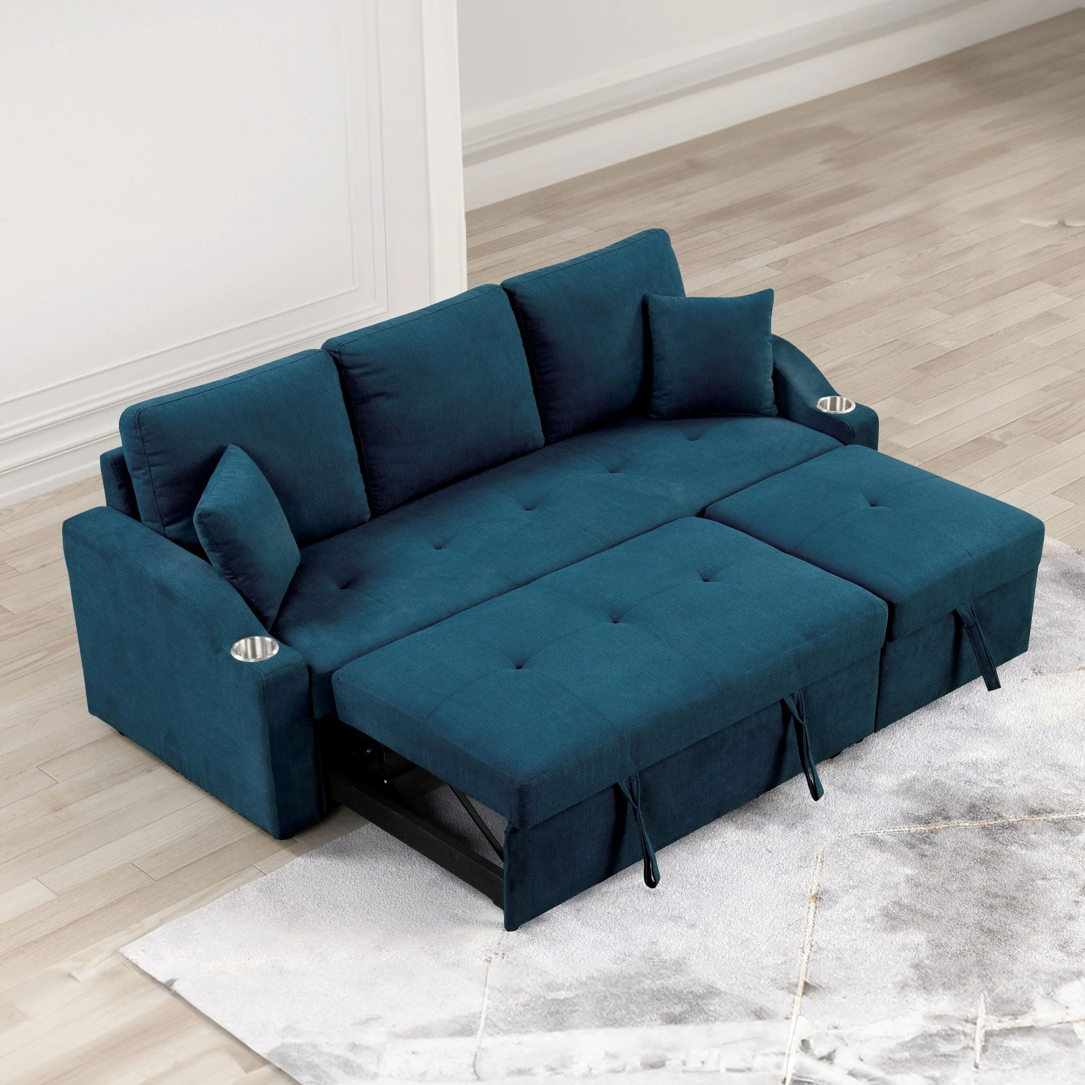 Furniture of America Scarlett Modern Tufted Space-Saving Sleeper Sofa Sectional with Cup Holders