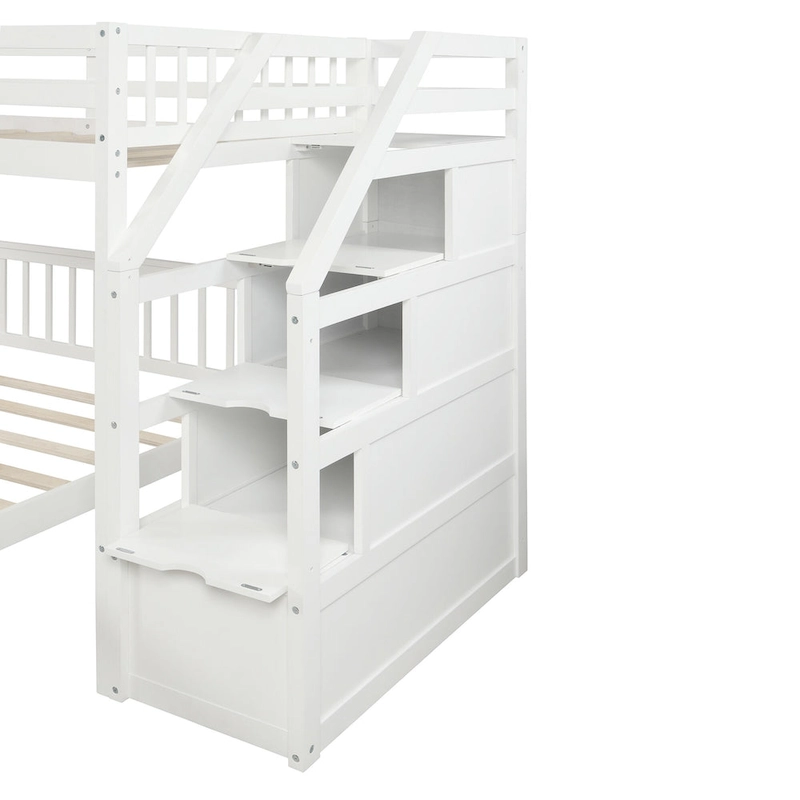 Twin Over Full Wood Loft Bed with Staircase,High Guardrails and Ladder
